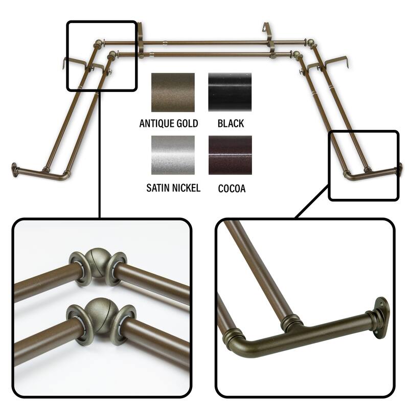 InStyleDesign 5/8 inch Double Blackout Bay Curtain Rod 20"36", 38"72